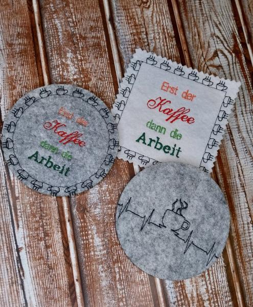 ITH - Stickdatei Mug Rug EKG-Linie Kaffeetasse